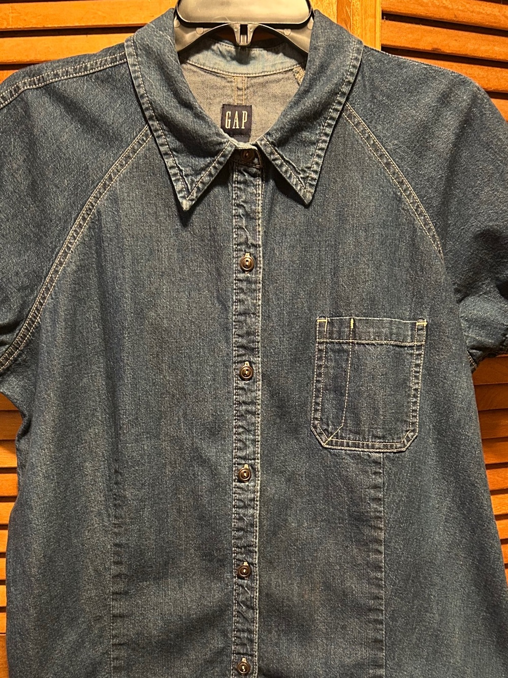 GAP Dark Blue Short Sleeve Denim Button Front Shirt - Picture 3 of 13